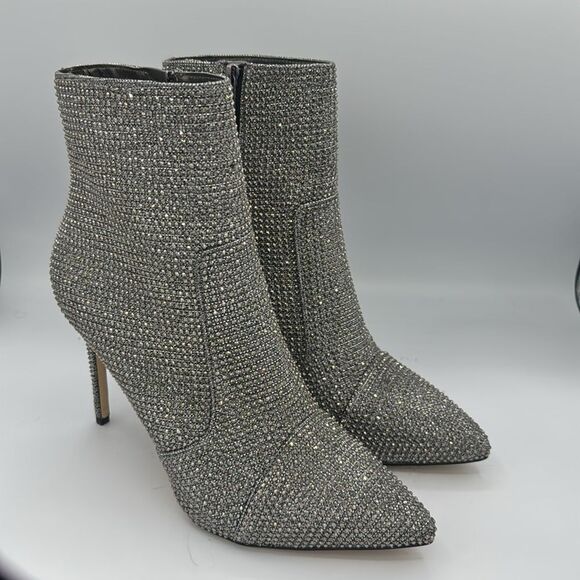 New Michael Michael Kors Rue Stiletto Booties Size 11 Silver Rhinestone - Picture 5 of 13